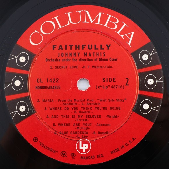 Johnny Mathis Faithfully 1959 Vinyl LP Record 6-Eye Hollywood Pressing CL 1422 - Picture 12 of 16